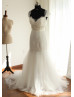 Cap Sleeves Ivory EyeLash Lace Tulle Beaded Wedding Dress